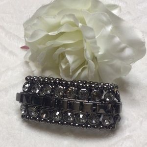 Used Smoke Grey Metal & Rhinestone Stretch Bangle Bracelet